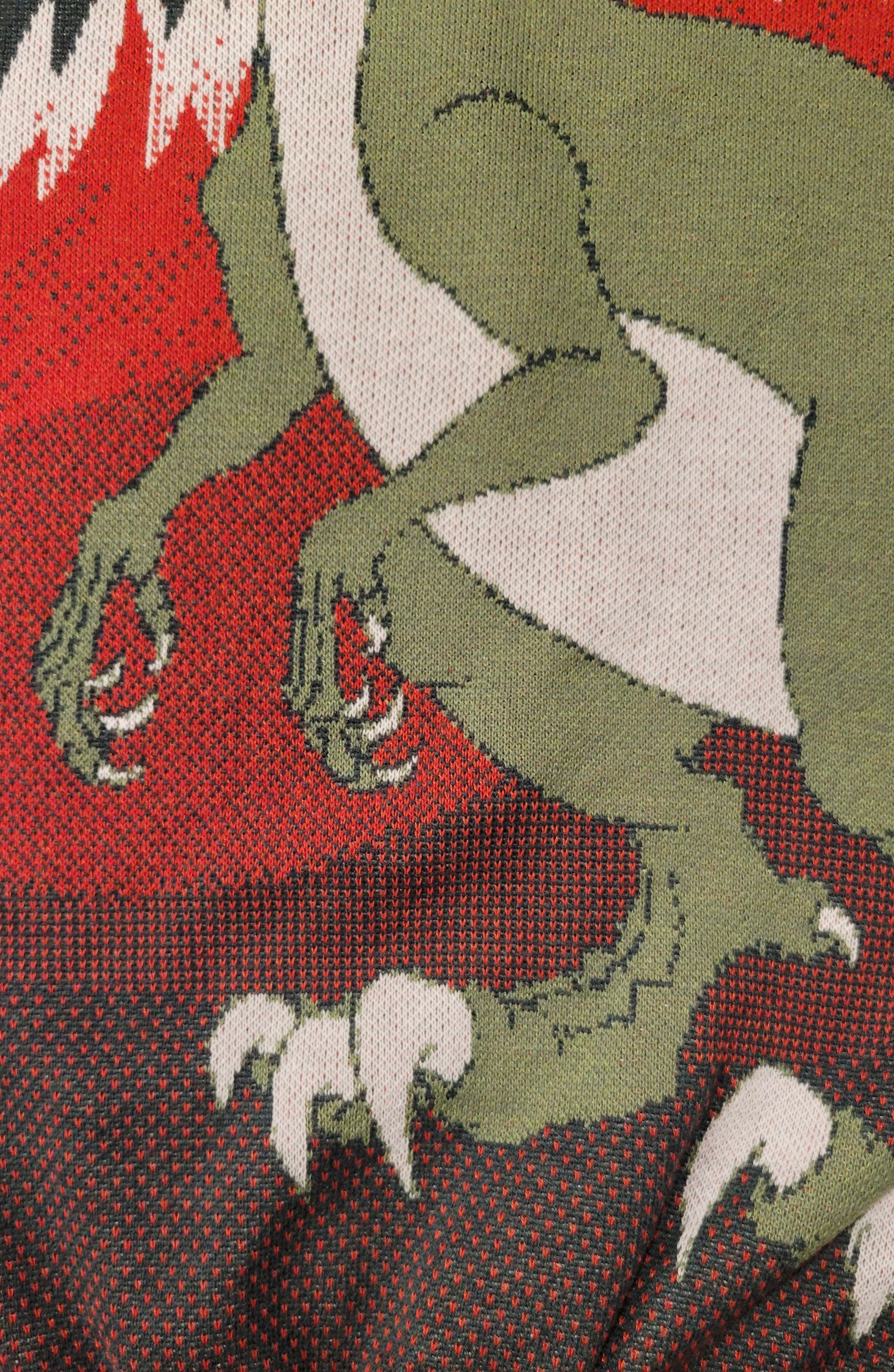 Close-up of dinosaur detail with red background